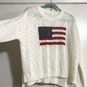 Large Fresh Light White Cream Sweater American Flag Patriotic